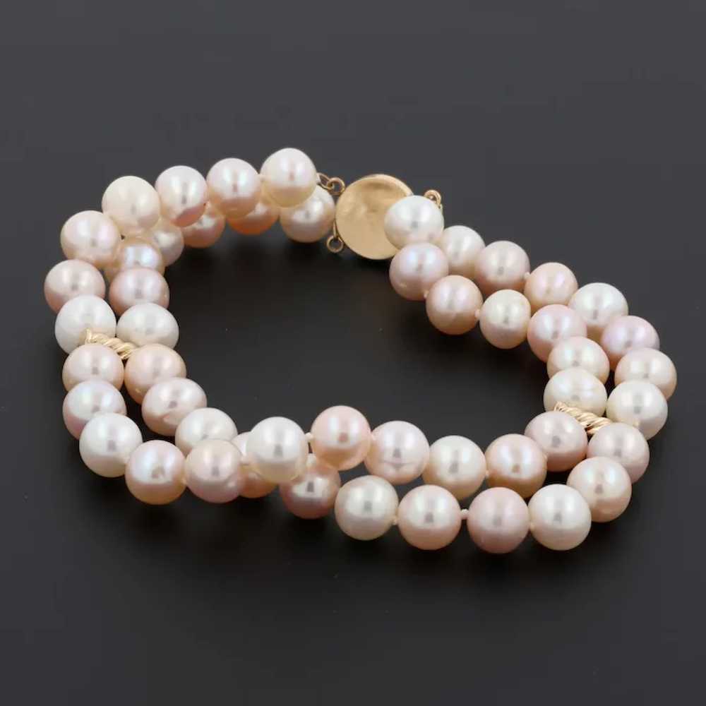 Vintage Two-Strand Freshwater Pearl Bracelet 14K … - image 4