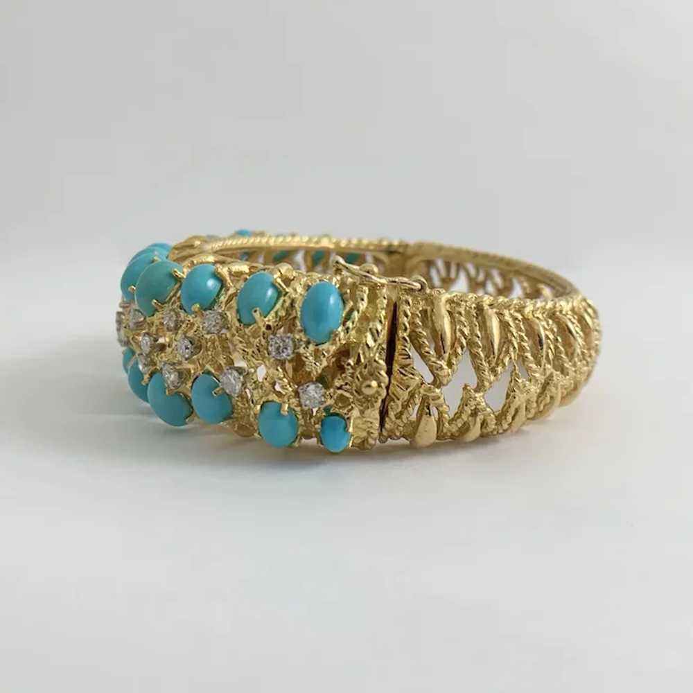 Vintage Cabochon Turquoise Diamond Bangle Bracele… - image 2