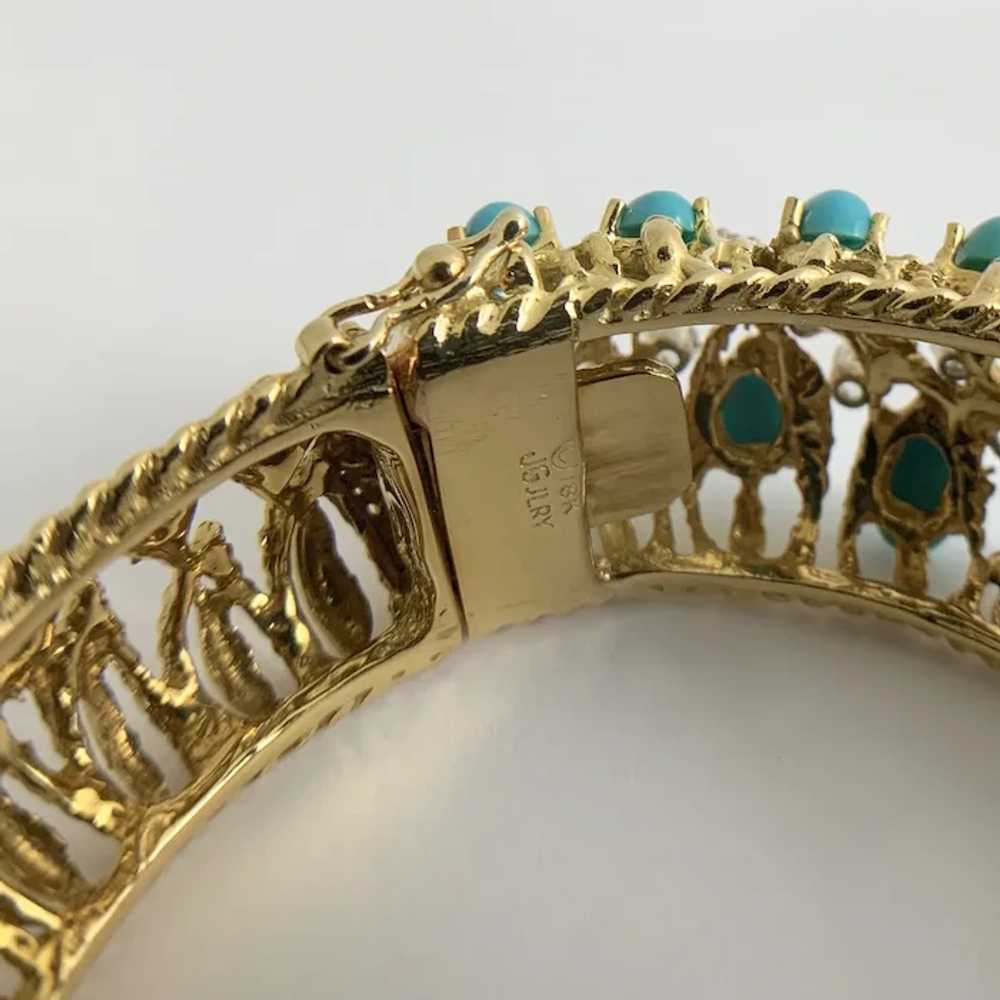 Vintage Cabochon Turquoise Diamond Bangle Bracele… - image 3