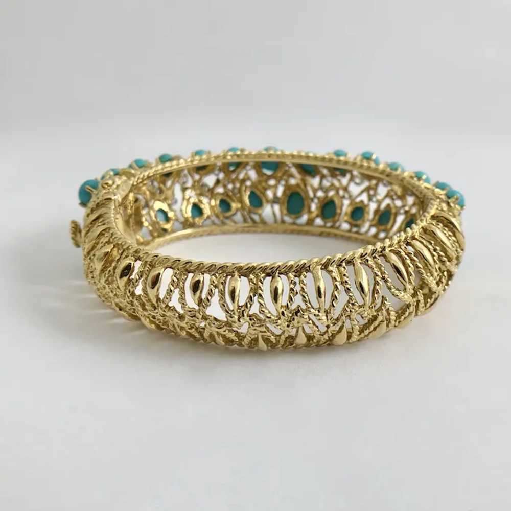 Vintage Cabochon Turquoise Diamond Bangle Bracele… - image 5