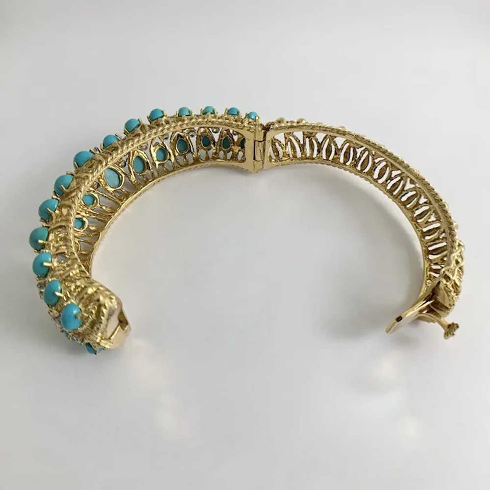 Vintage Cabochon Turquoise Diamond Bangle Bracele… - image 6