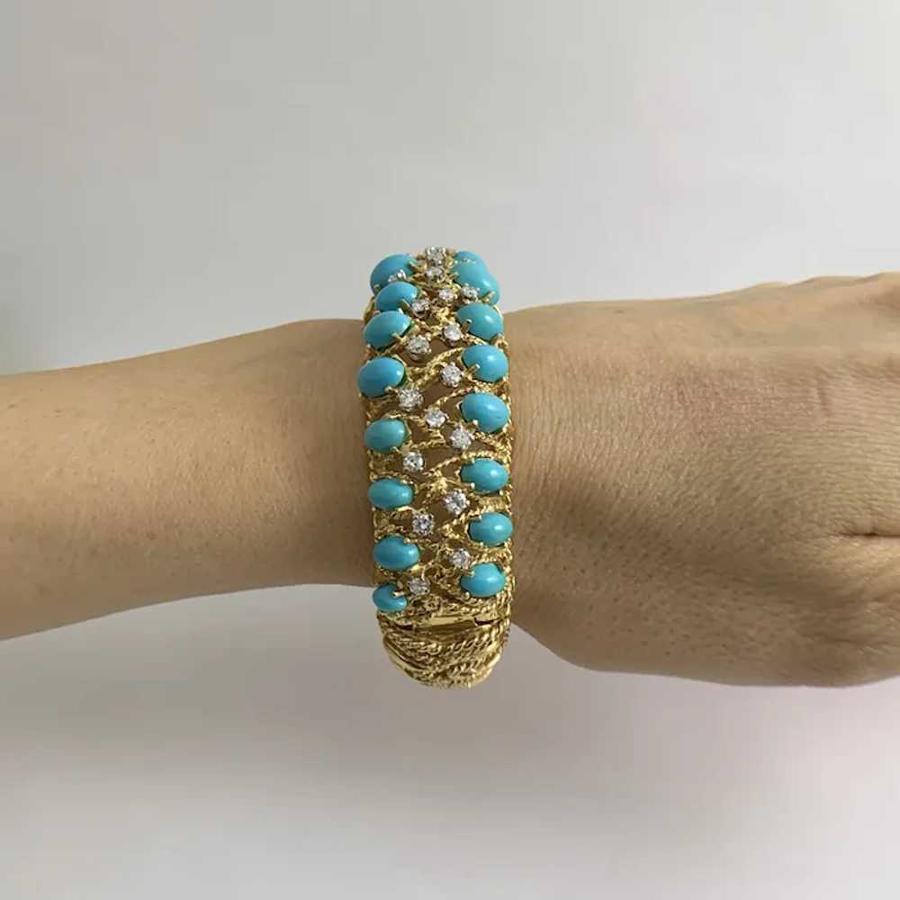 Vintage Cabochon Turquoise Diamond Bangle Bracele… - image 8