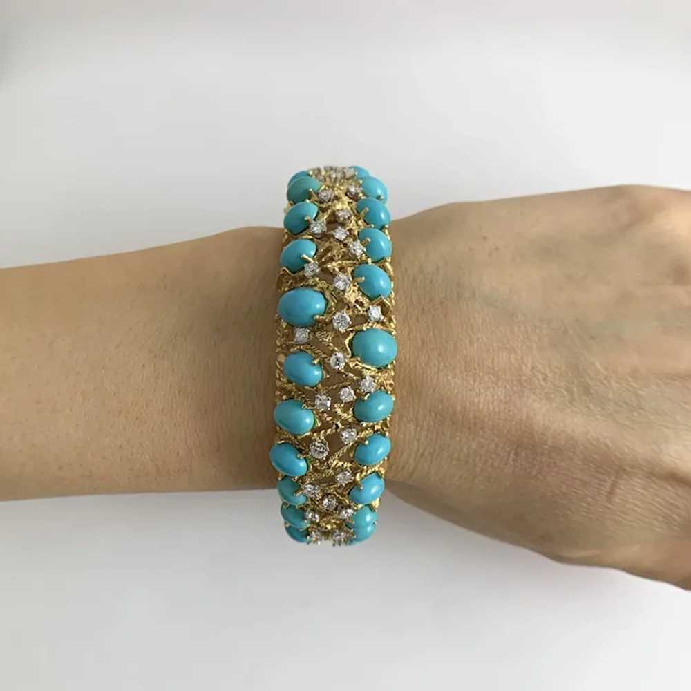 Vintage Cabochon Turquoise Diamond Bangle Bracele… - image 9