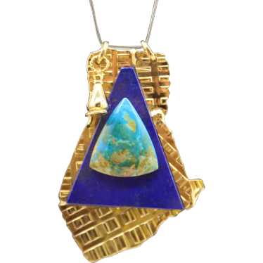 Kingman Turquoise Top Quality, Lapis Lazuli 14k Y… - image 1