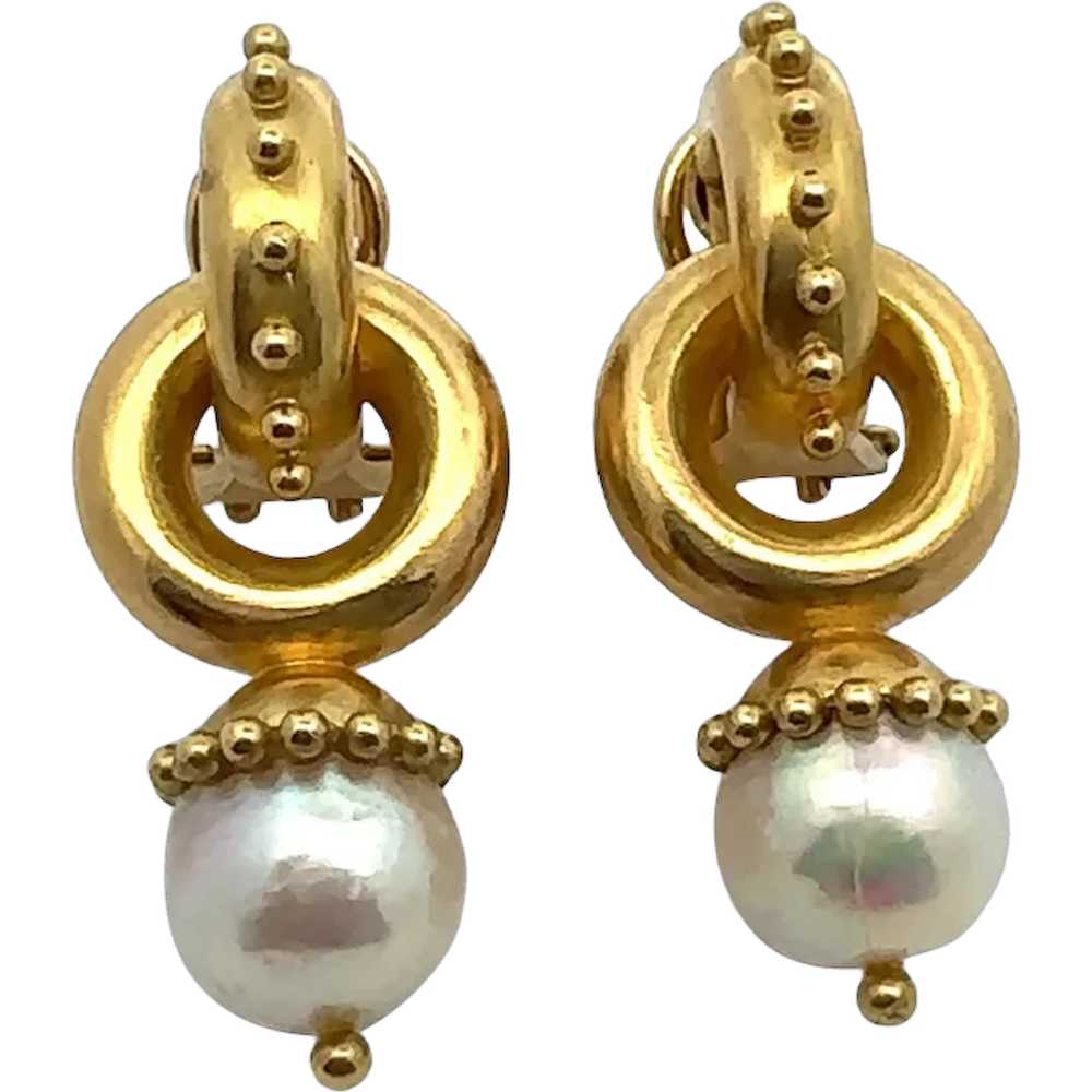 Elizabeth Locke 18K Yellow Gold Pearl Drop Earring - image 1