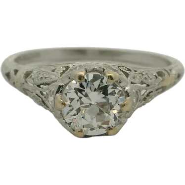 Art Deco Platinum Diamond Engagement Ring - image 1