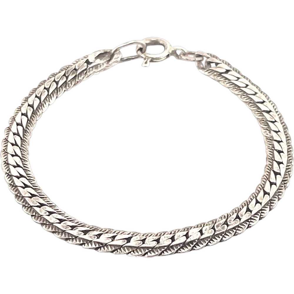 Sterling Silver Link Bracelet with Rope-like Deta… - image 1