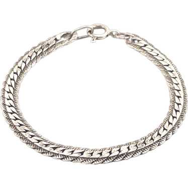 Sterling Silver Link Bracelet with Rope-like Deta… - image 1