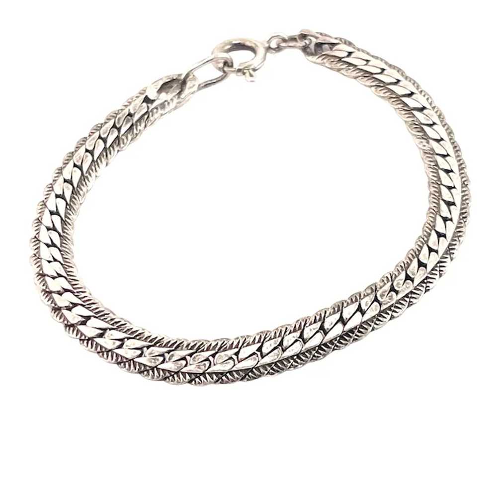 Sterling Silver Link Bracelet with Rope-like Deta… - image 3