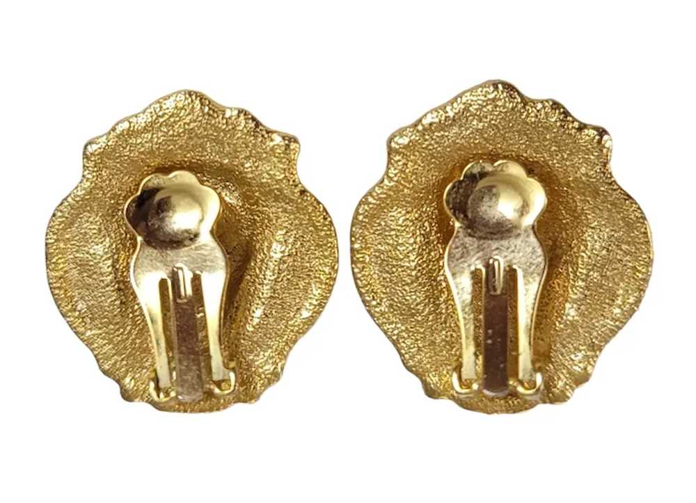 Gold Tone Lion Face Designer Style Clip-On Earrin… - image 6