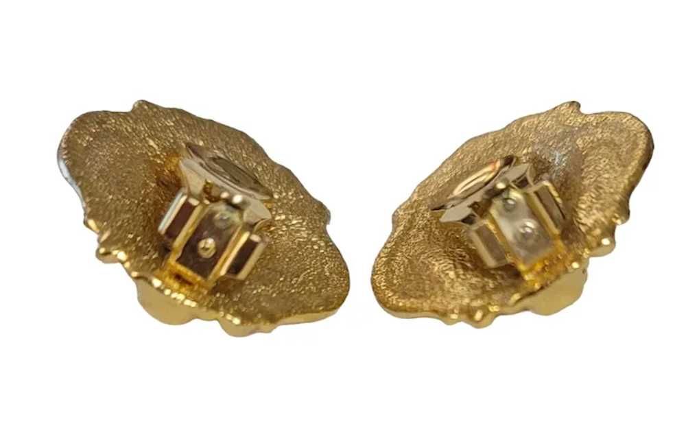 Gold Tone Lion Face Designer Style Clip-On Earrin… - image 7