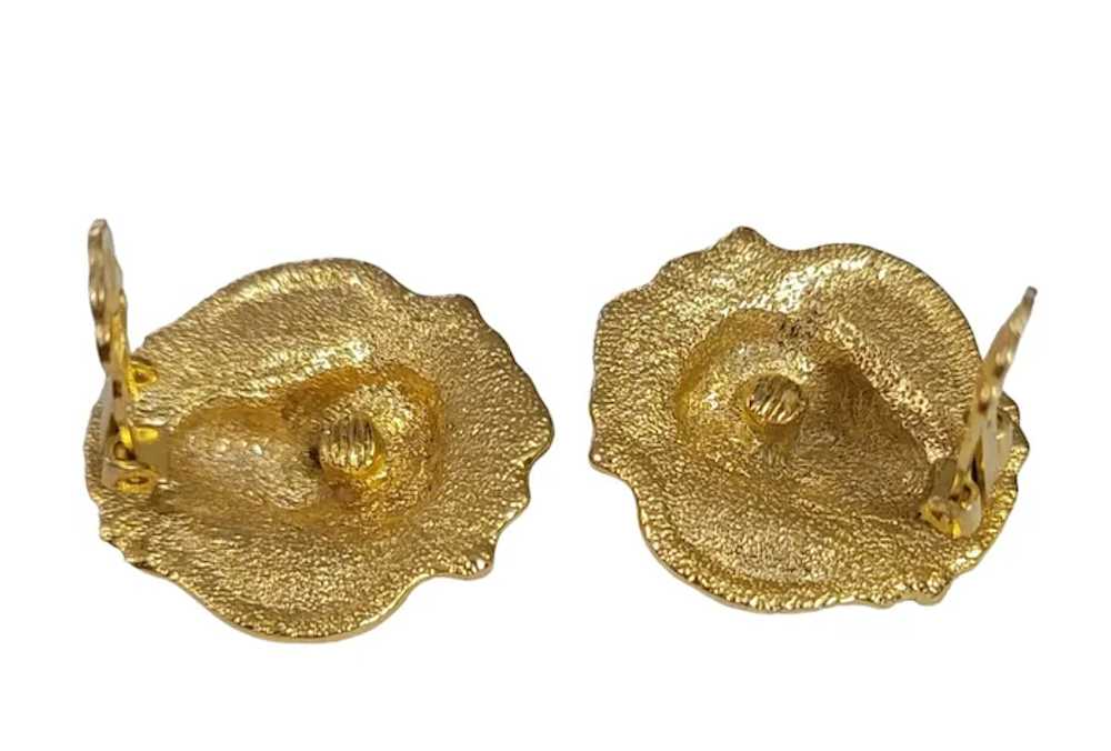 Gold Tone Lion Face Designer Style Clip-On Earrin… - image 8
