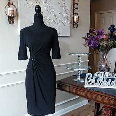 Black Embellished Faux Wrap Cocktail Dress. Size 8 - image 1