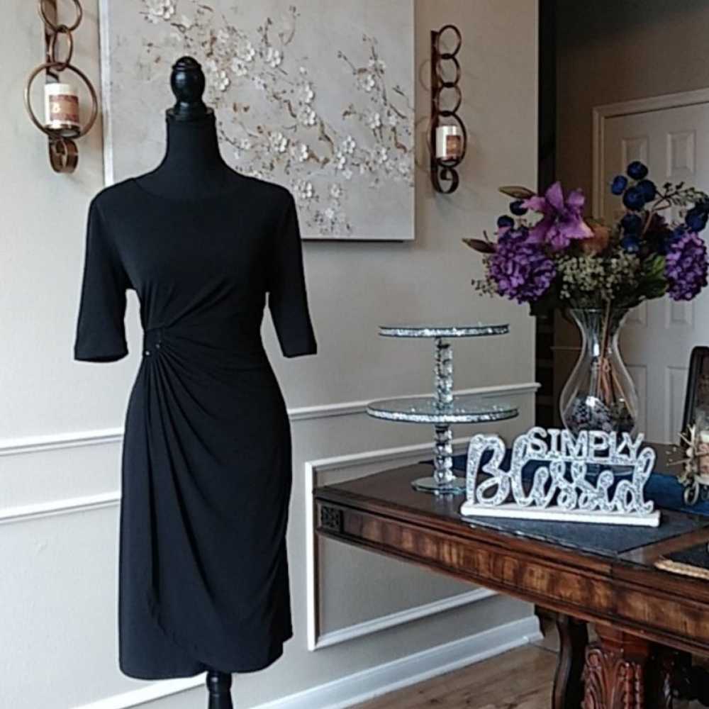 Black Embellished Faux Wrap Cocktail Dress. Size 8 - image 2