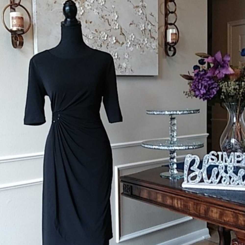 Black Embellished Faux Wrap Cocktail Dress. Size 8 - image 3