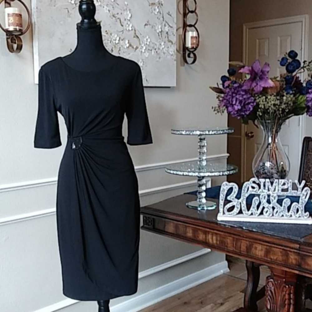 Black Embellished Faux Wrap Cocktail Dress. Size 8 - image 4