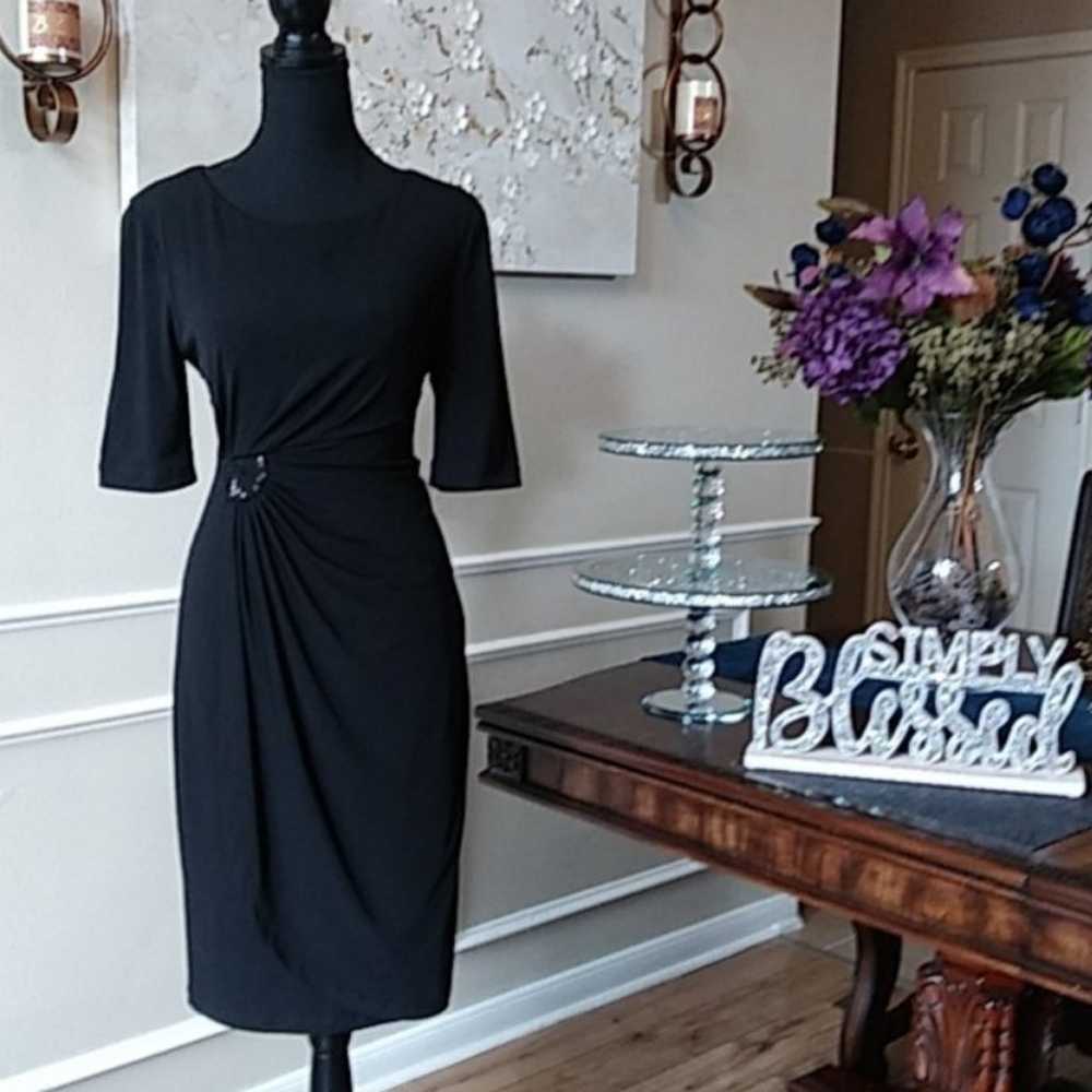 Black Embellished Faux Wrap Cocktail Dress. Size 8 - image 6