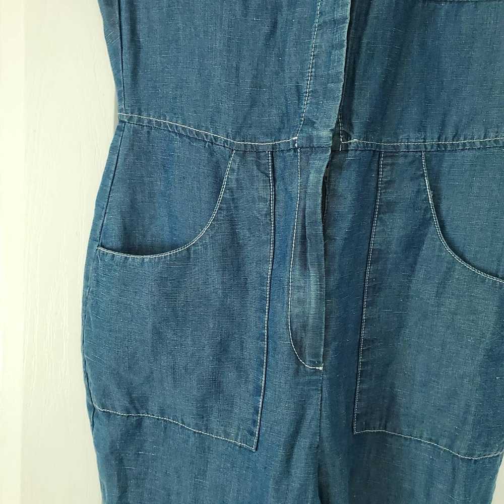 Zara Blue Chambray Rustic Jumpsuit M Linen Flared… - image 9