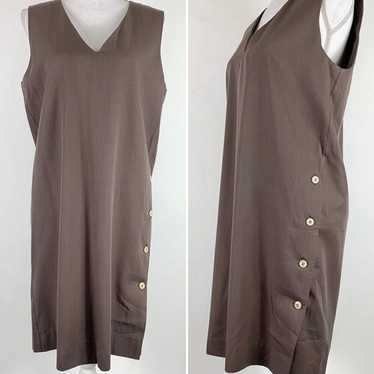 Vintage Dress Handmade Button Side V Neck Knee Le… - image 1