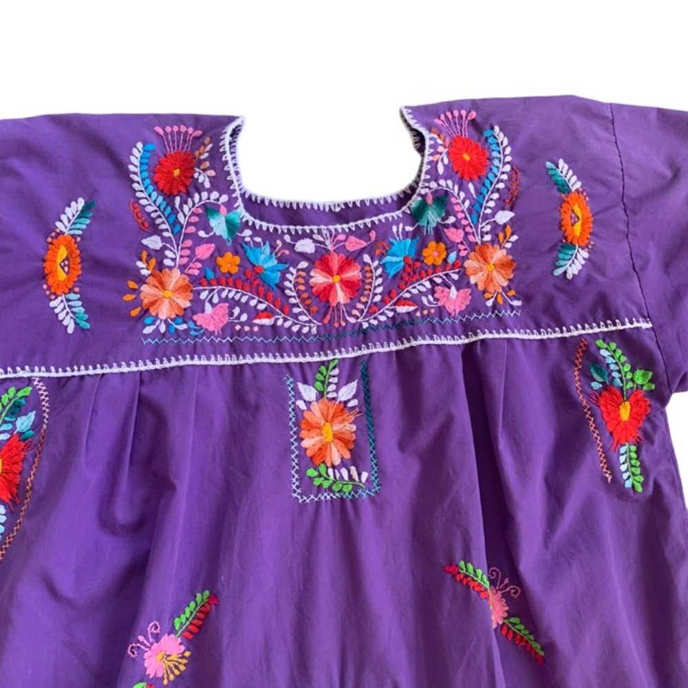 Vintage Hand Embroidered Floral Smock Dress - image 2