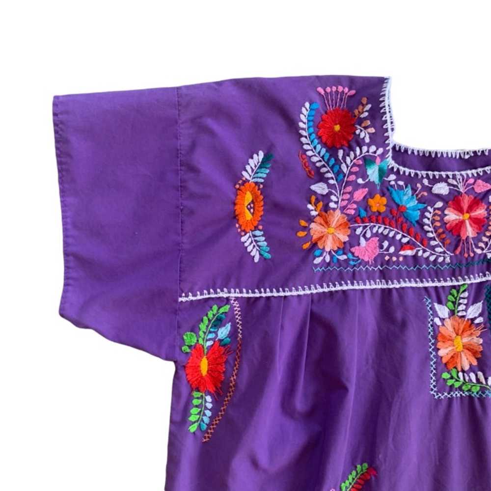 Vintage Hand Embroidered Floral Smock Dress - image 3