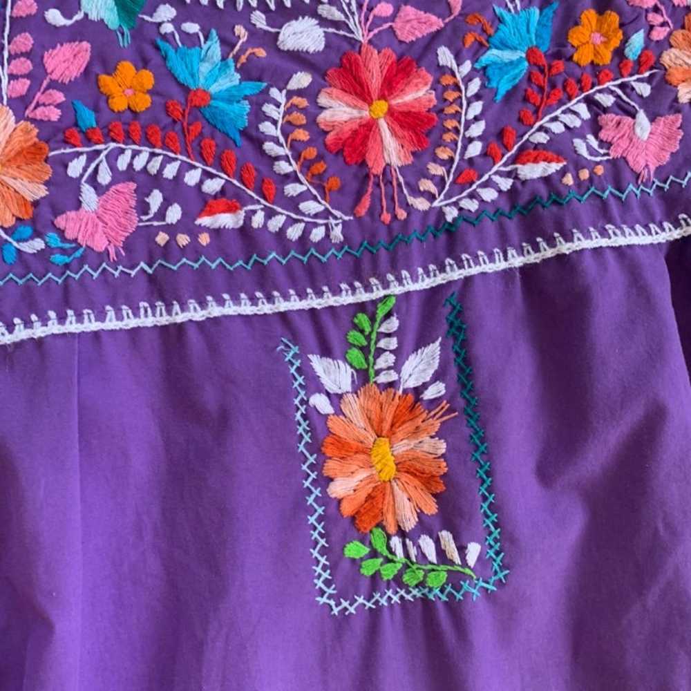 Vintage Hand Embroidered Floral Smock Dress - image 6