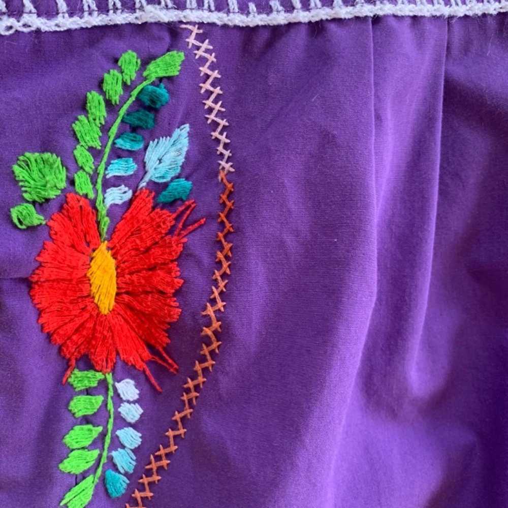 Vintage Hand Embroidered Floral Smock Dress - image 7