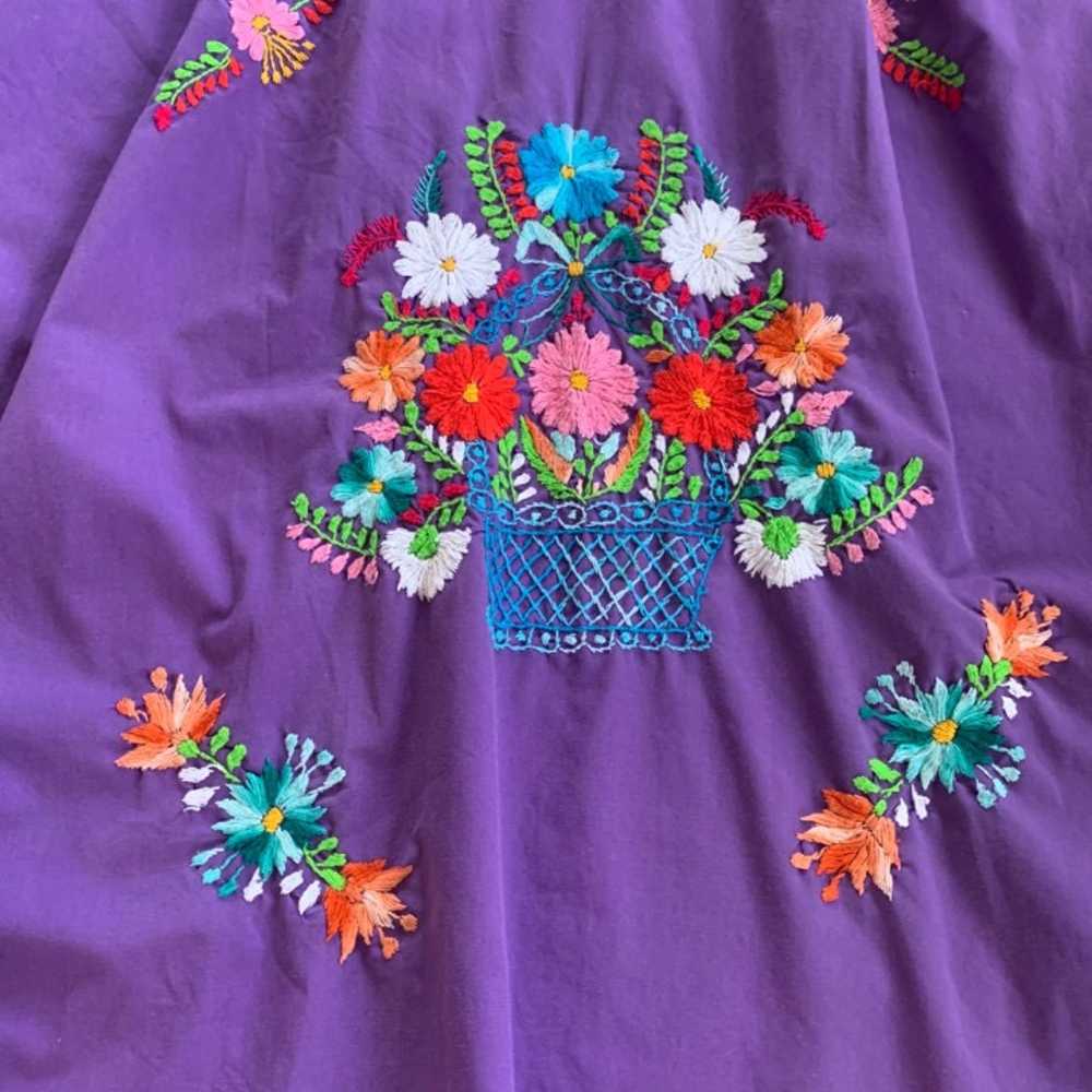Vintage Hand Embroidered Floral Smock Dress - image 8