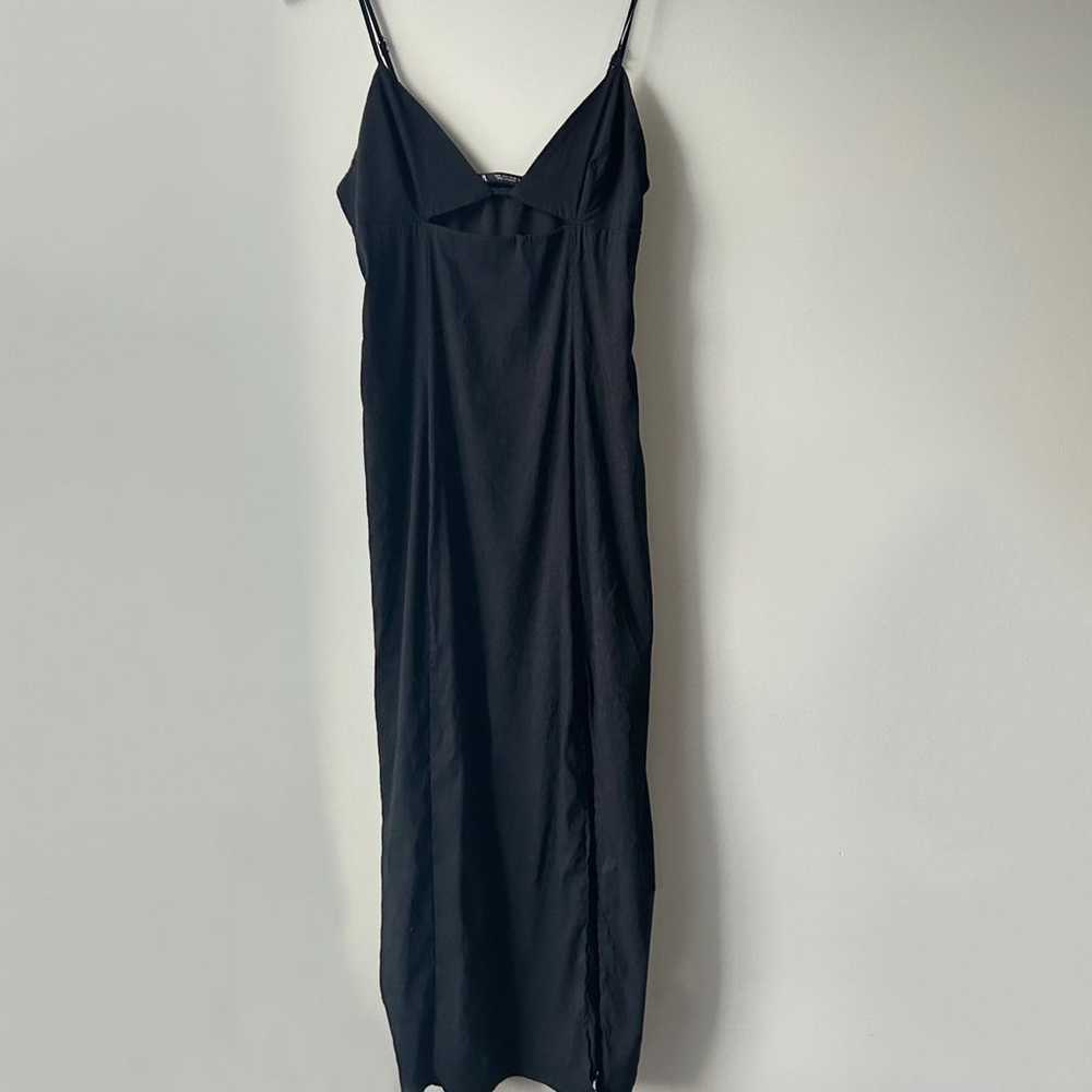Zara Cut-Out Linen Blend Black Midi Dress Sz L - image 2