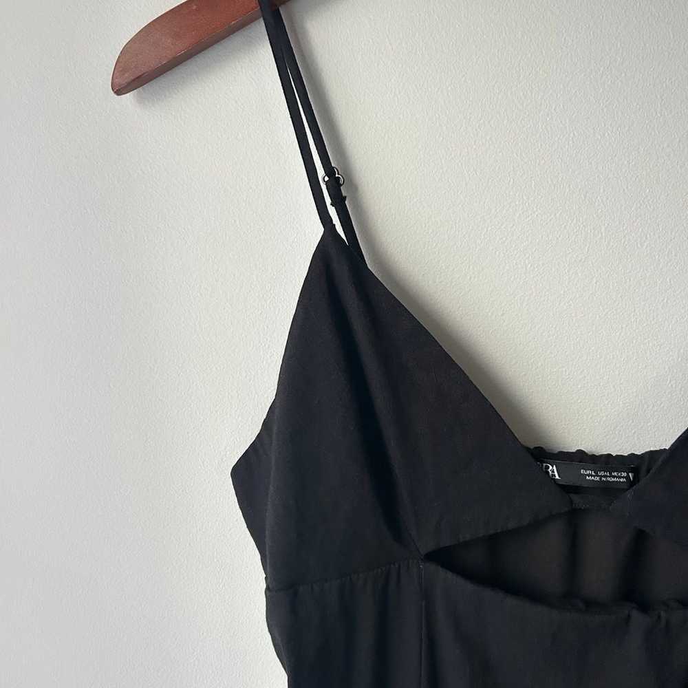 Zara Cut-Out Linen Blend Black Midi Dress Sz L - image 5