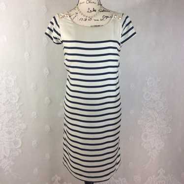 Zara Ivory Navy Stripe Silk Sheath Dress - image 1