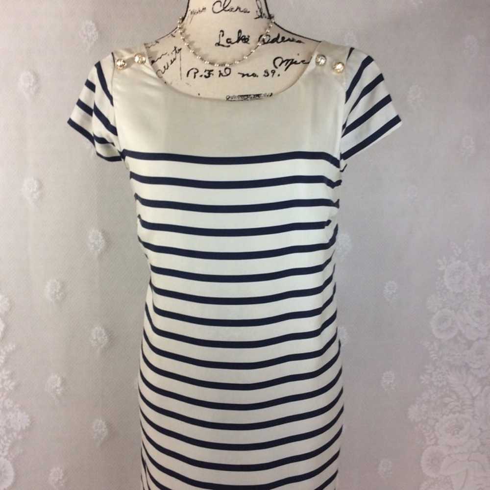 Zara Ivory Navy Stripe Silk Sheath Dress - image 2