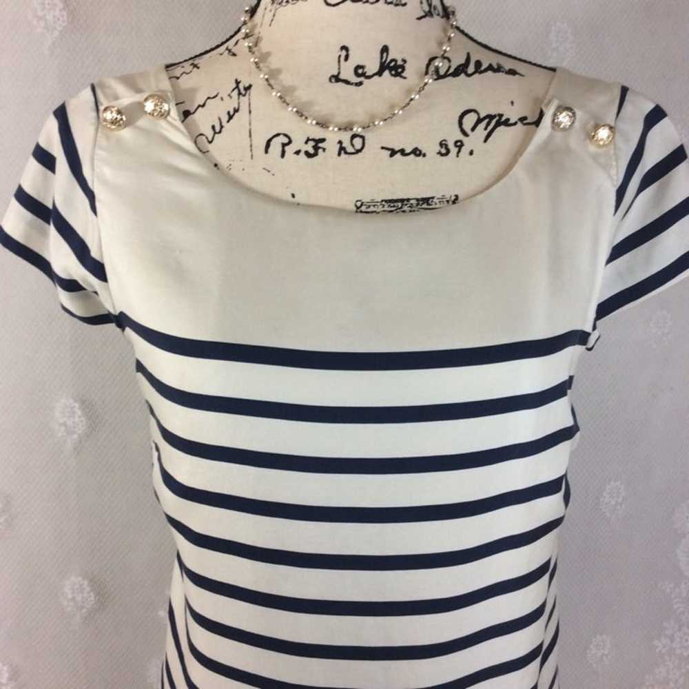 Zara Ivory Navy Stripe Silk Sheath Dress - image 4