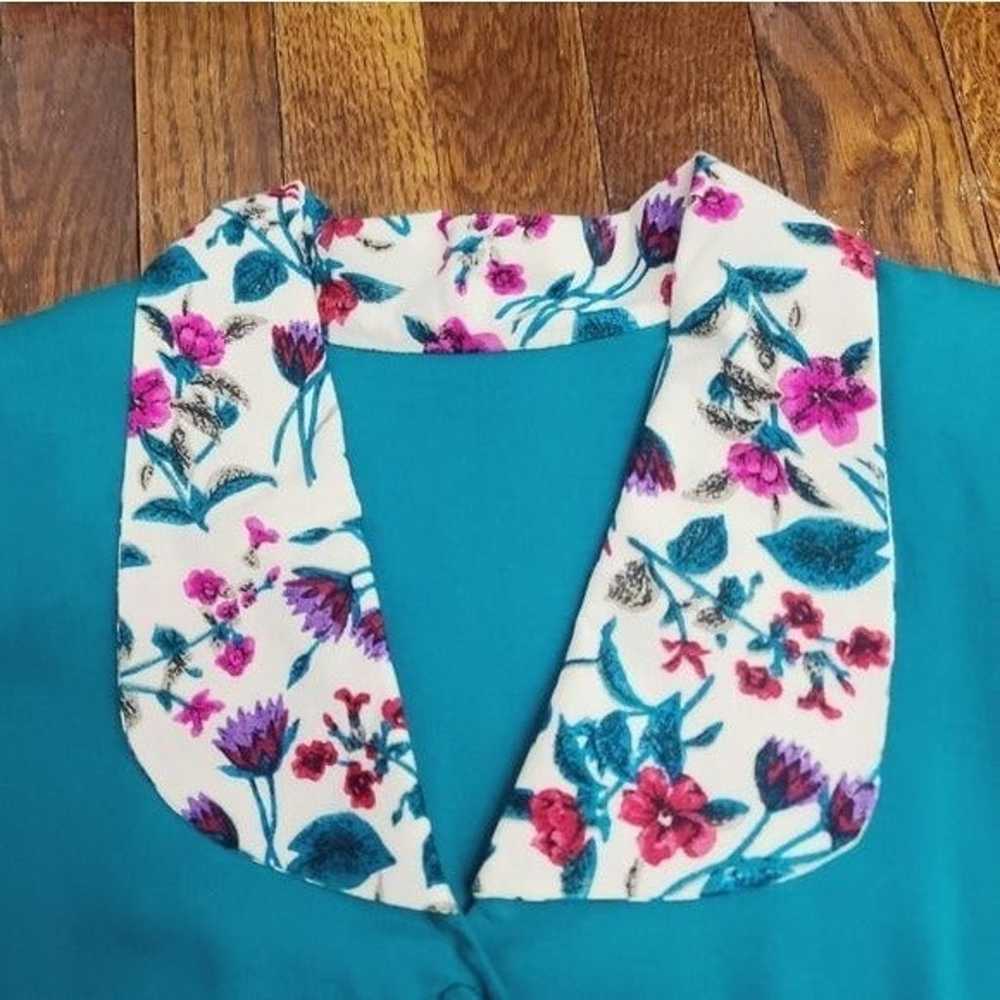 Vintage 60s 70s Teal Flower Print Bib Collar Gran… - image 11