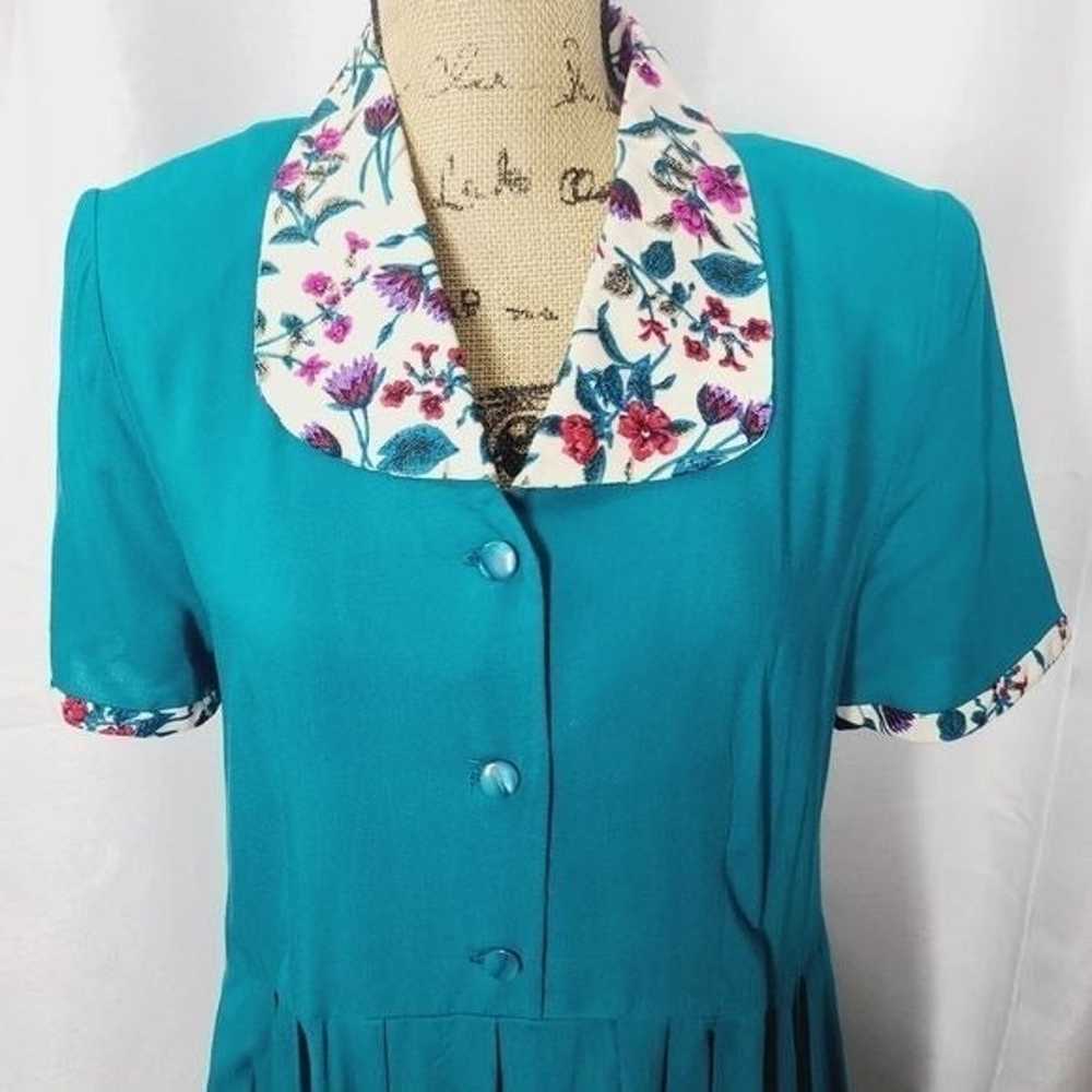 Vintage 60s 70s Teal Flower Print Bib Collar Gran… - image 2