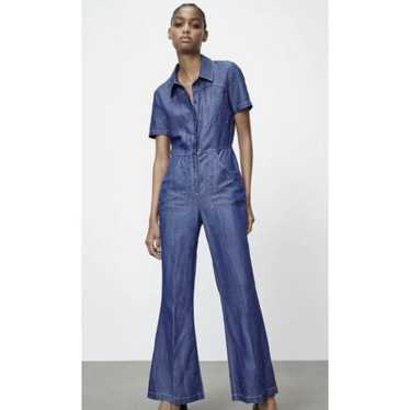 Zara Linen Chambray Rustic Jumpsuit Size Large