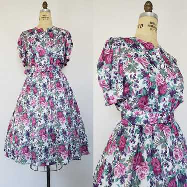 1980s Vintage Roses Dress - image 1