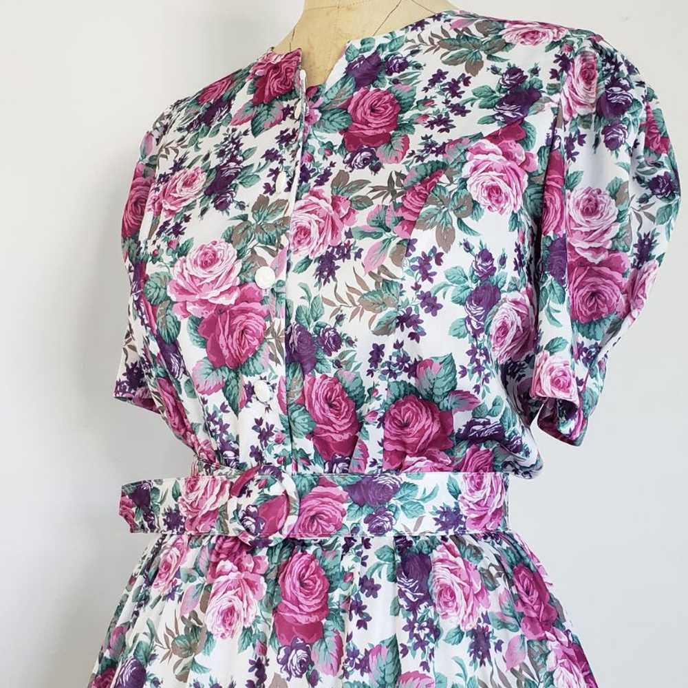 1980s Vintage Roses Dress - image 2