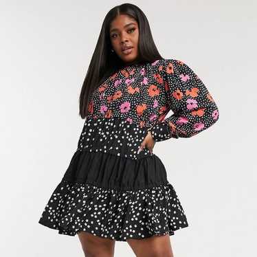 ASOS DESIGN Curve tiered mini smock dress in mixe… - image 1