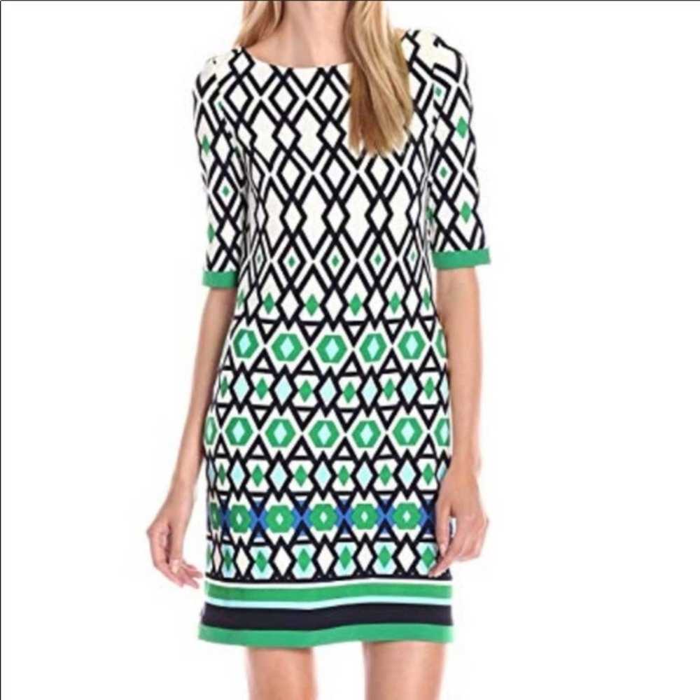 Eliza J Geometric Shift Navy/Green Dress - image 8
