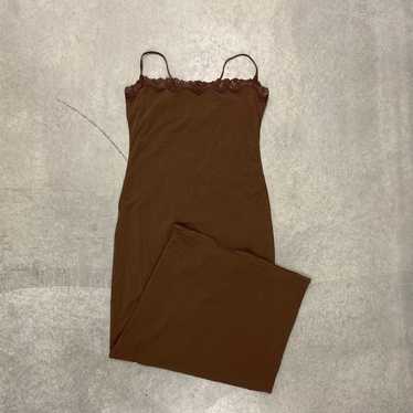 SKIMS •Women XL• Soft Lounge Keyhole Stretch Jersey Maxi Tank Dress Wood  Brown