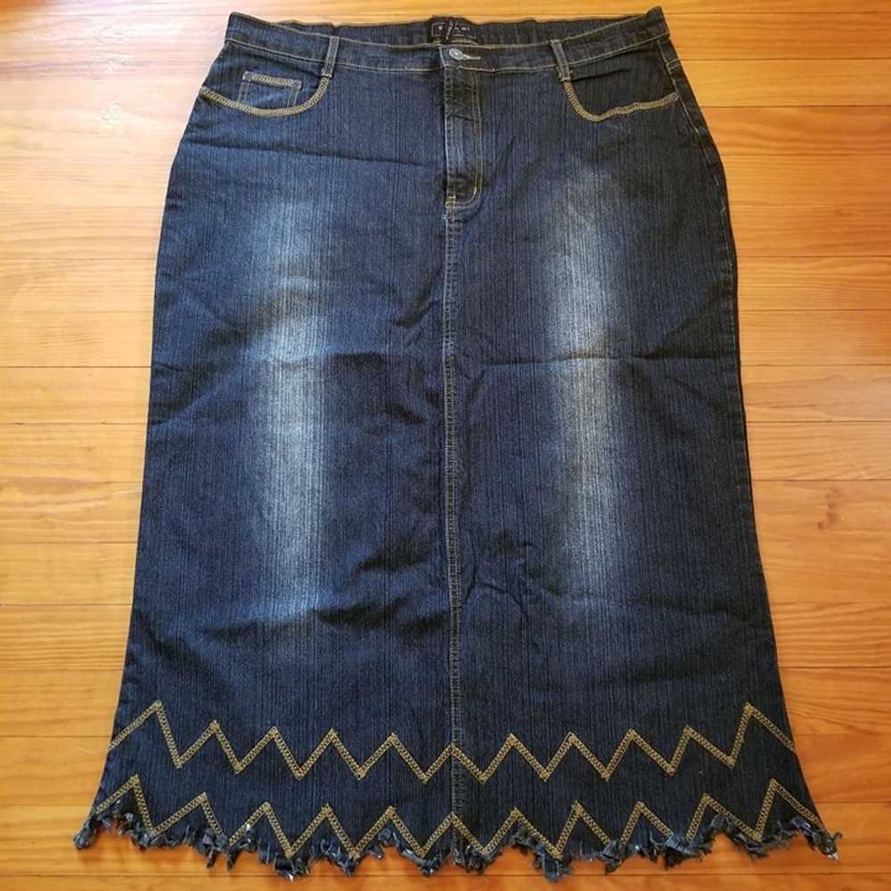 Sebo 20 Blue Jean Skirt Maxi Back Slit Chevron St… - image 1