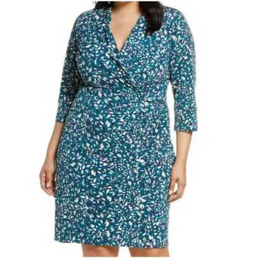 Eliza J Blue Floral Faux Wrap Dress Size 20 - image 1