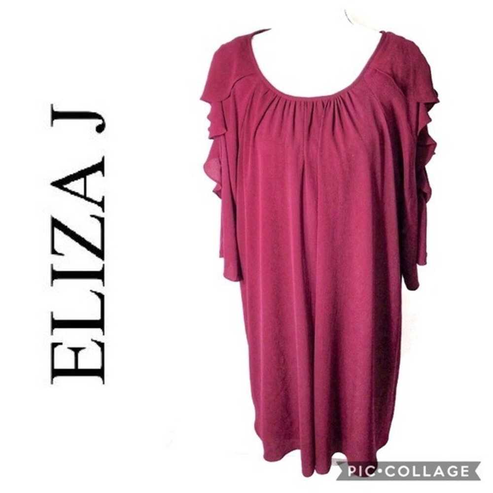 Eliza J Burgundy Flutter Sleeve Dress 20W Red - image 1