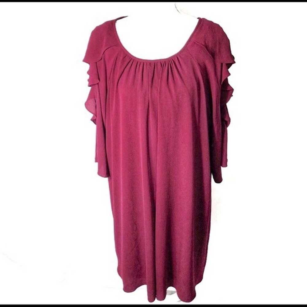 Eliza J Burgundy Flutter Sleeve Dress 20W Red - image 2