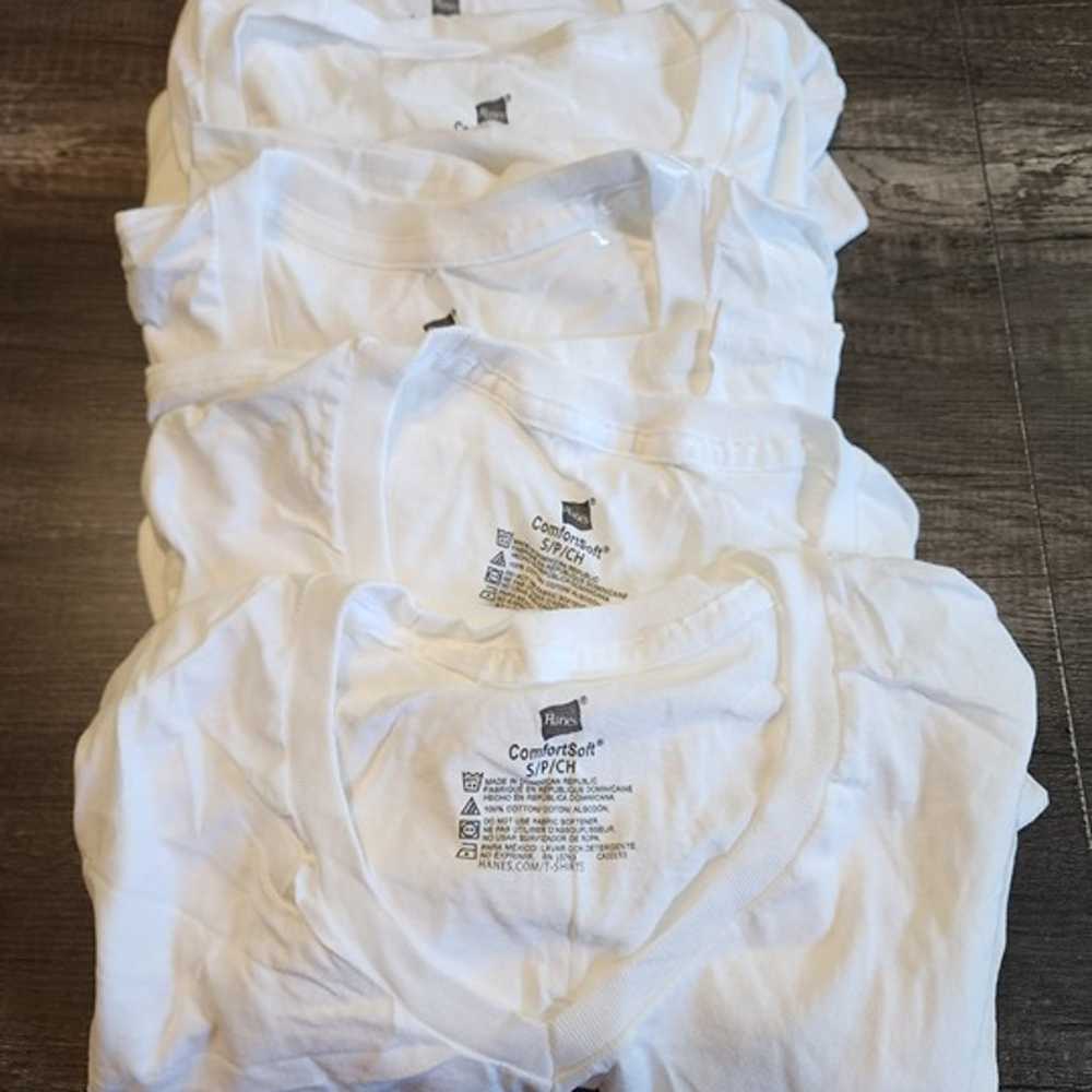 Lot Of 5 Hanes V-Neck White SS T-Shirts Men's Sma… - image 3