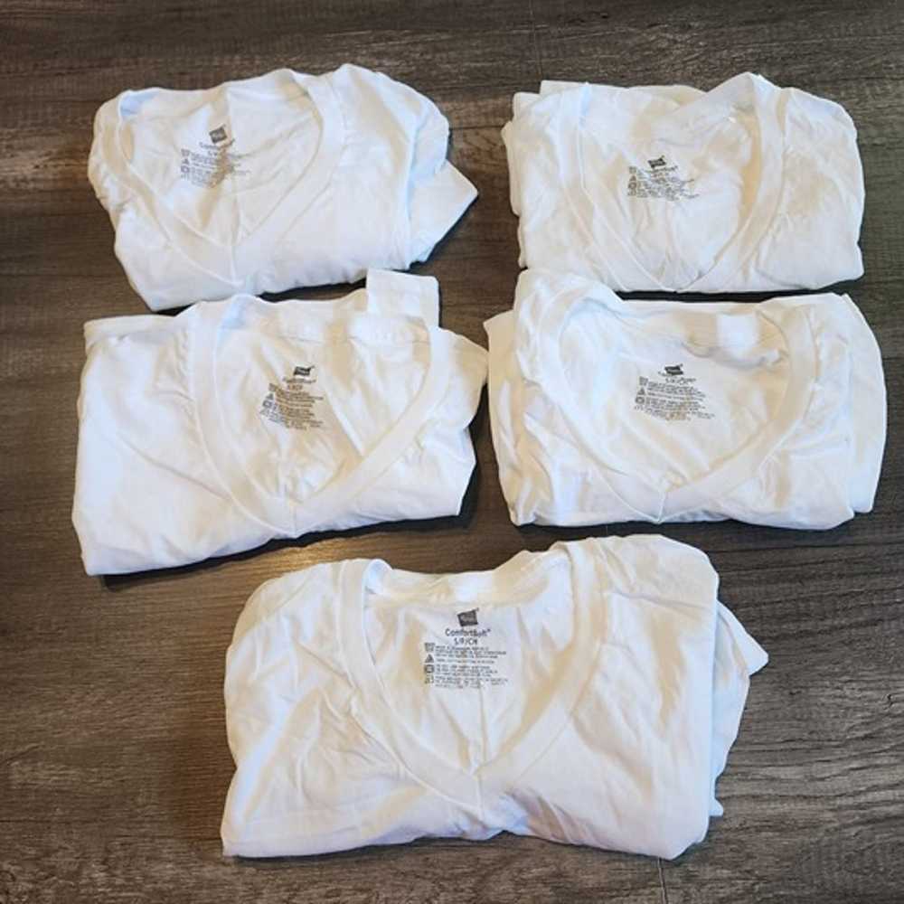 Lot Of 5 Hanes V-Neck White SS T-Shirts Men's Sma… - image 4
