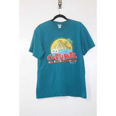 Vtg 1990s Cozumel Mexico Mens T Shirt M Blue Aqua… - image 1
