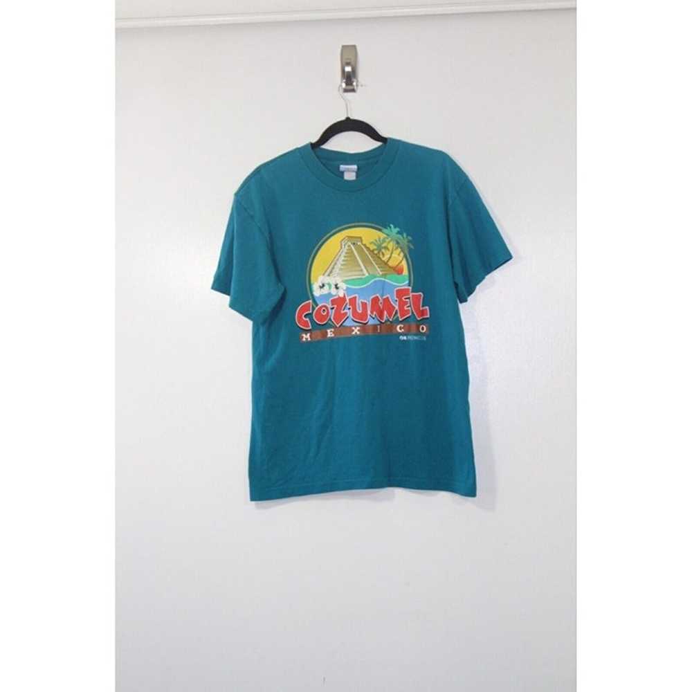Vtg 1990s Cozumel Mexico Mens T Shirt M Blue Aqua… - image 3