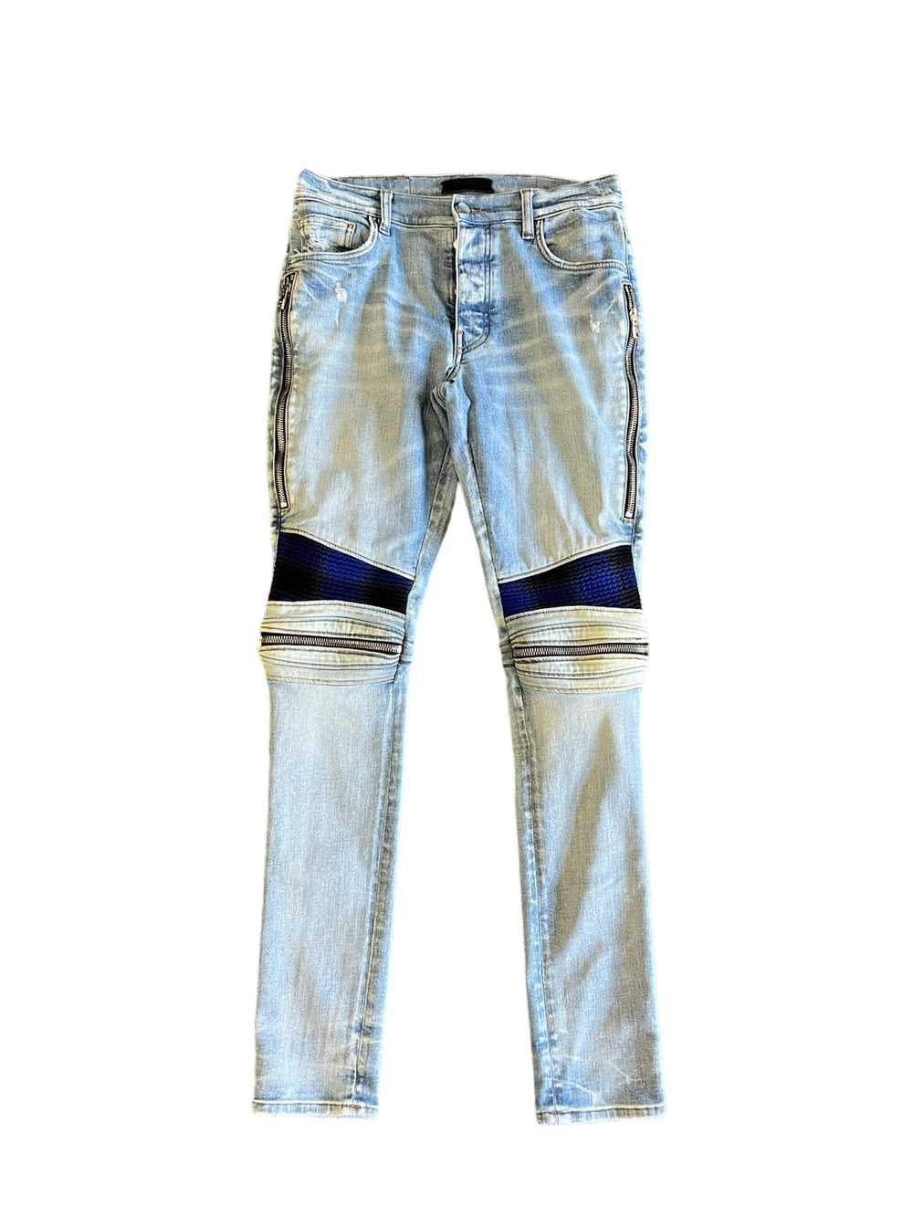 Amiri Amiri MX2 Blue Plaid Patch Jeans Clay Indig… - image 1